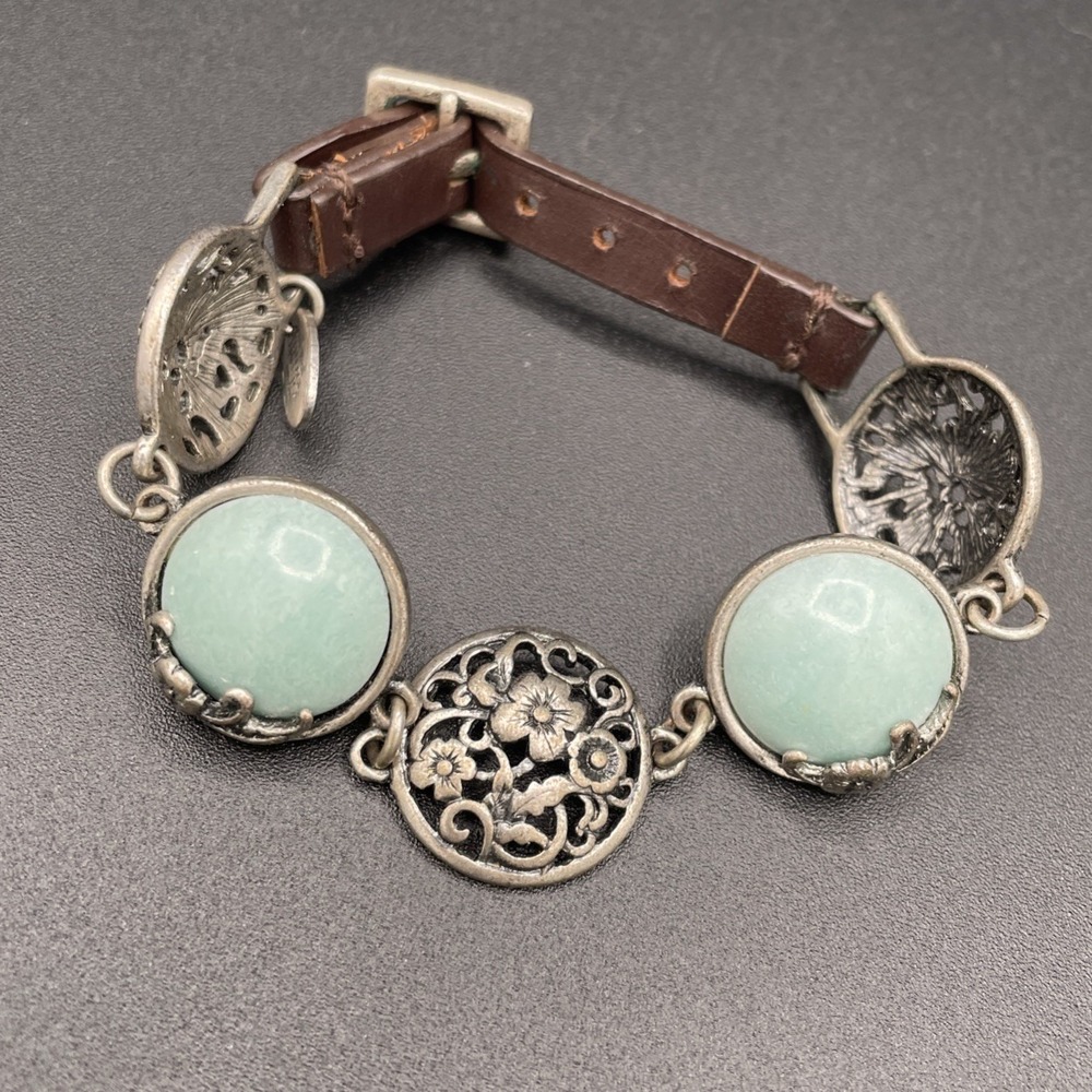 Nine West Vintage America Floral Filigree Leather Strap Bracelet Boho Retro Blue